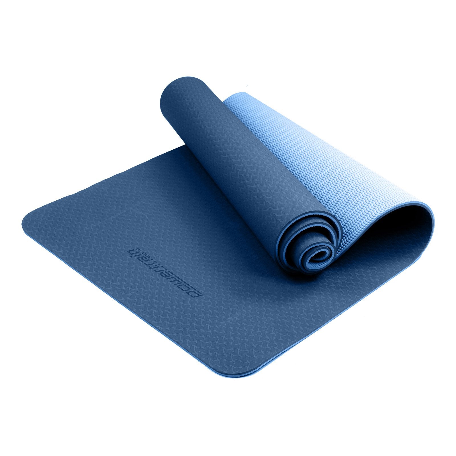 Powertrain Dual Layer TPE Yoga Mat with Carry Strap - Dark Blue, 8mm