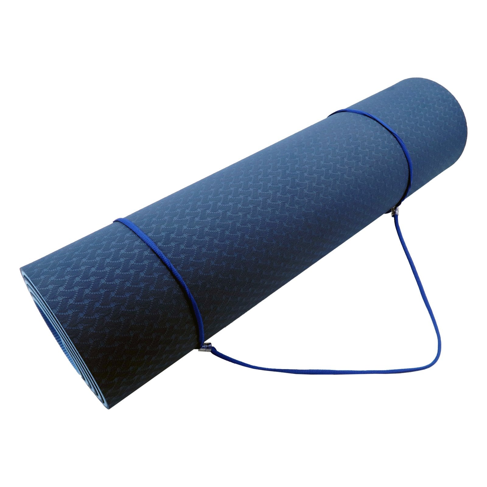 Powertrain Dual Layer TPE Yoga Mat with Carry Strap - Dark Blue, 8mm