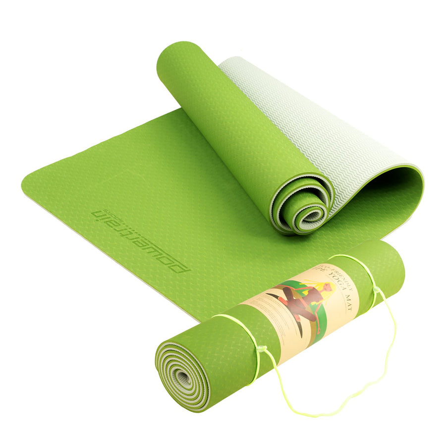 Powertrain TPE Yoga Mat 183cm x 61cm - 8mm Thick, Non-Slip, Green - SuperSaverAU - view 1