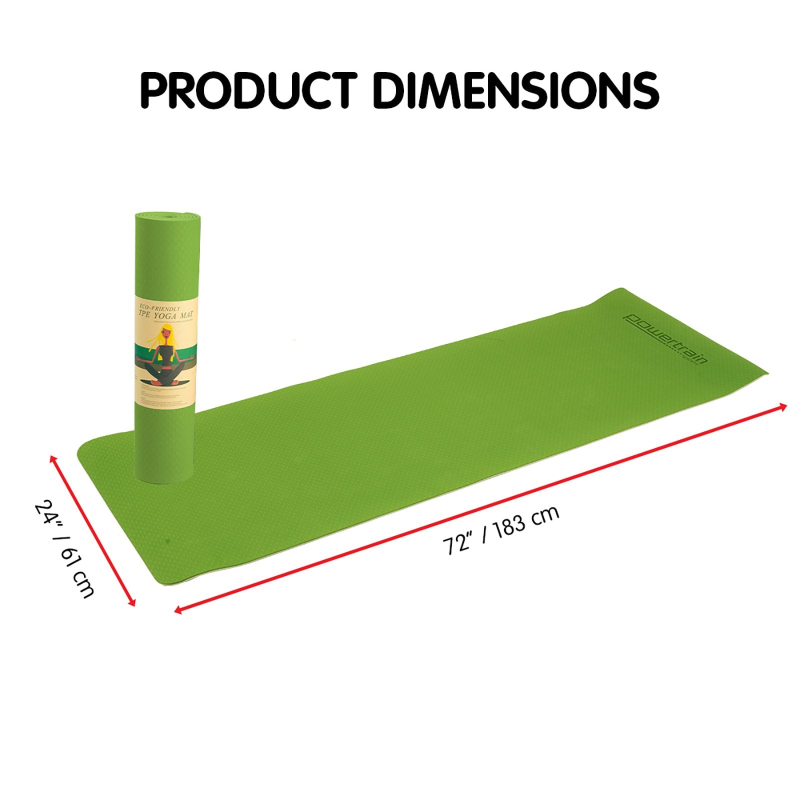 Powertrain TPE Yoga Mat 183cm x 61cm - 8mm Thick, Non-Slip, Green - SuperSaverAU - view 2