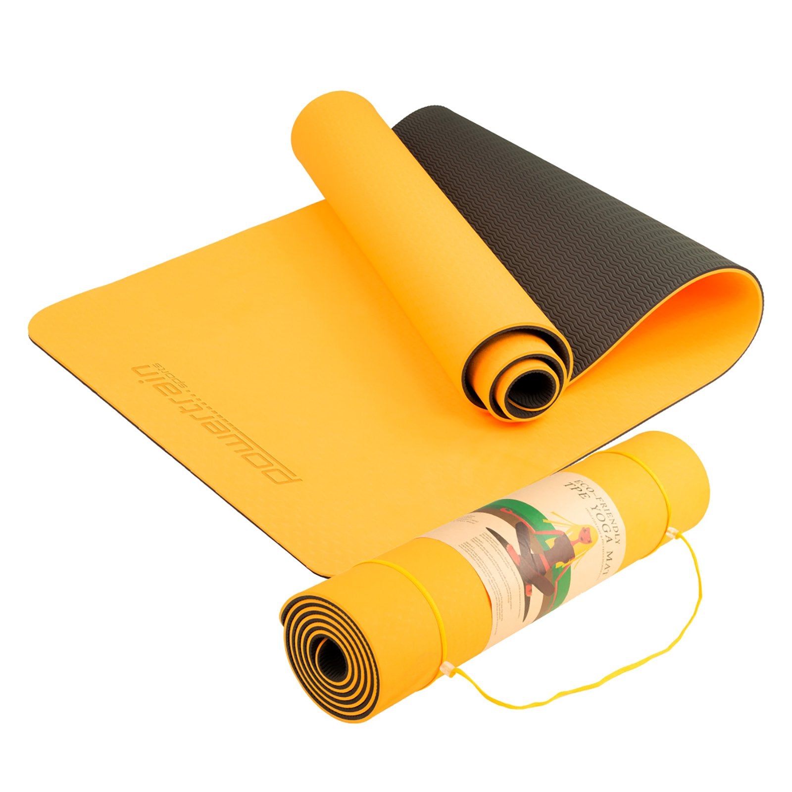 Powertrain TPE Yoga Mat 183cm x 61cm 8mm Thick Non-Slip Orange with Carry Strap - SuperSaverAU - view 1