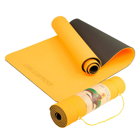 Powertrain TPE Yoga Mat 183cm x 61cm 8mm Thick Non-Slip Orange with Carry Strap - SuperSaverAU - view 1