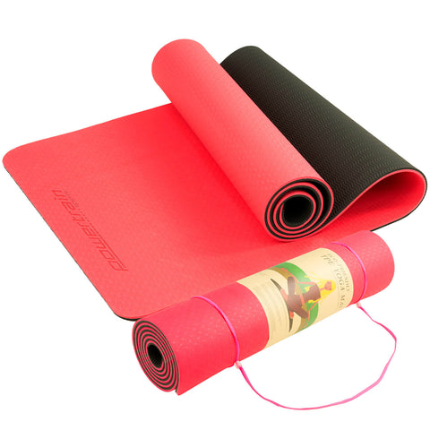 Powertrain TPE Yoga Mat 183cm x 61cm - 8mm Thick, Non-Slip, Red - SuperSaverAU - view 1