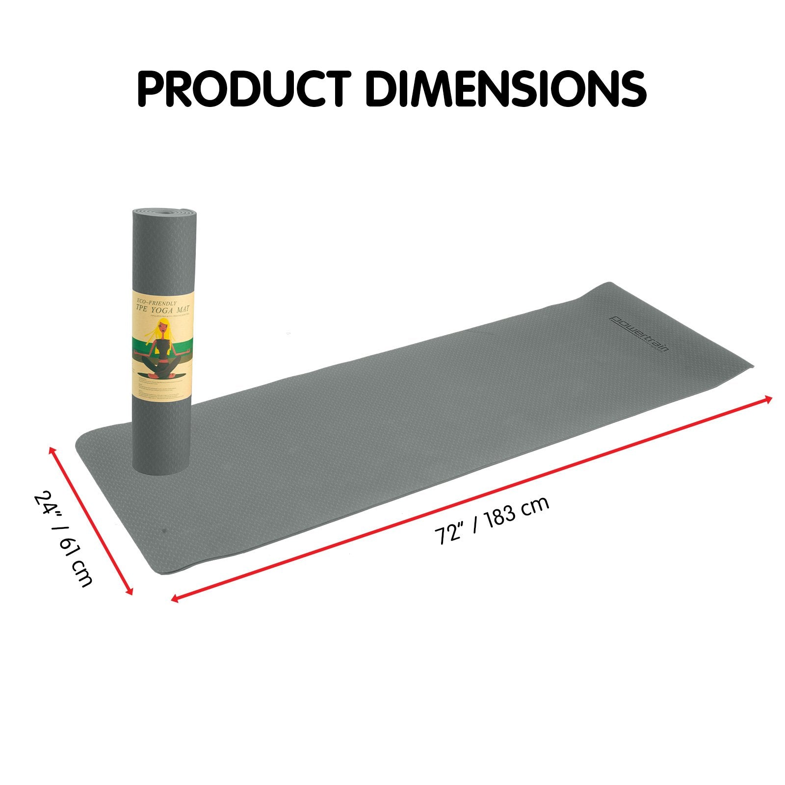 Powertrain Yoga Mat 183cm x 61cm | Eco-friendly TPE, Non-slip, Carry Strap - SuperSaverAU - view 4