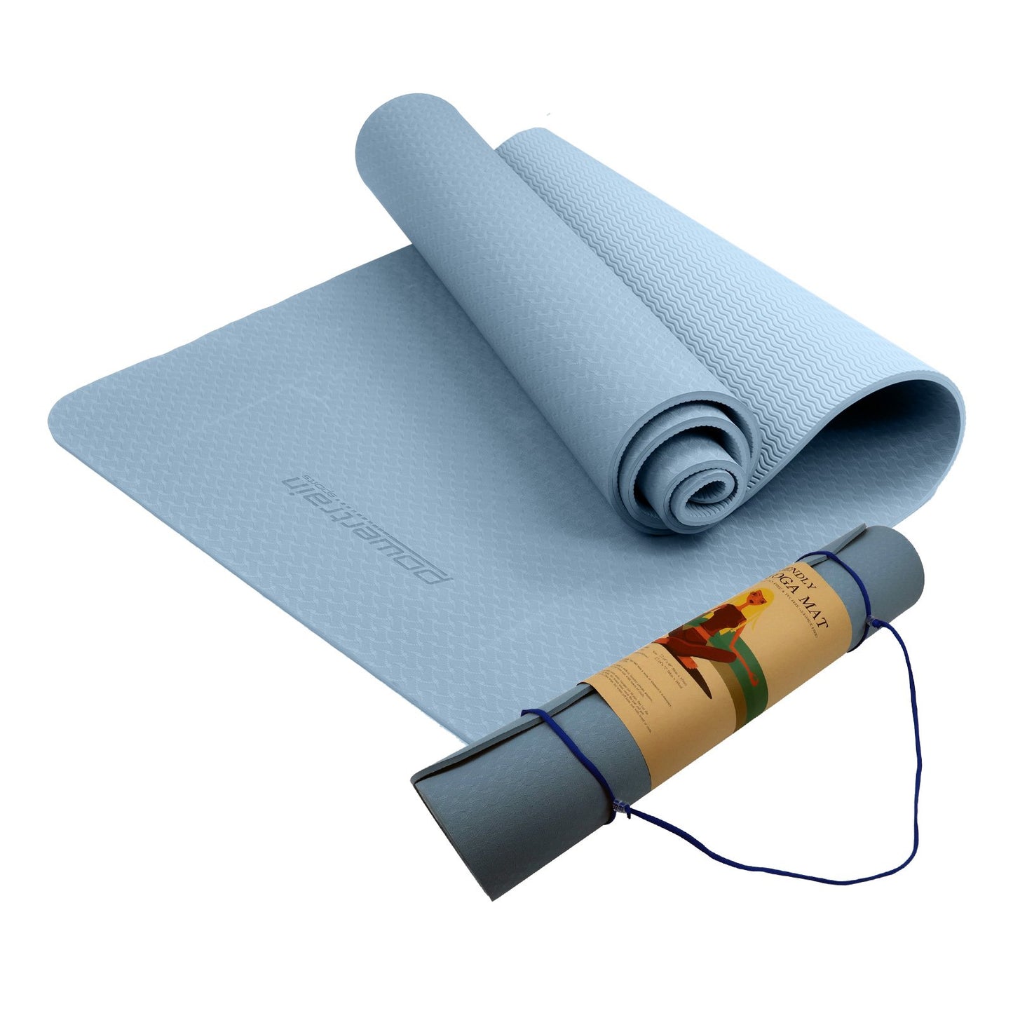 Powertrain Eco-friendly Dual Layer Yoga Mat - Sky Blue, 6mm Thickness