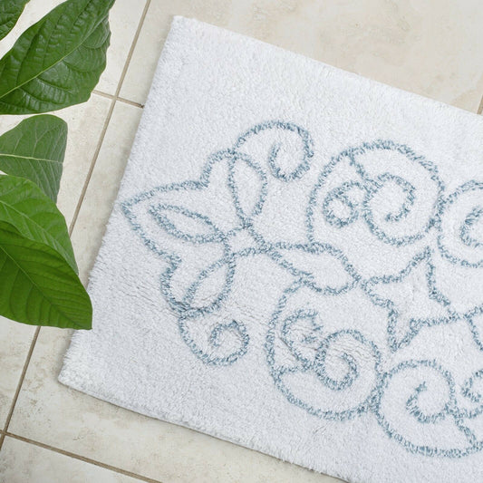 Cotton Medallion Tufted Non Slip Jacquard Bath Mat 80cm x 50cm, 1800 GSM