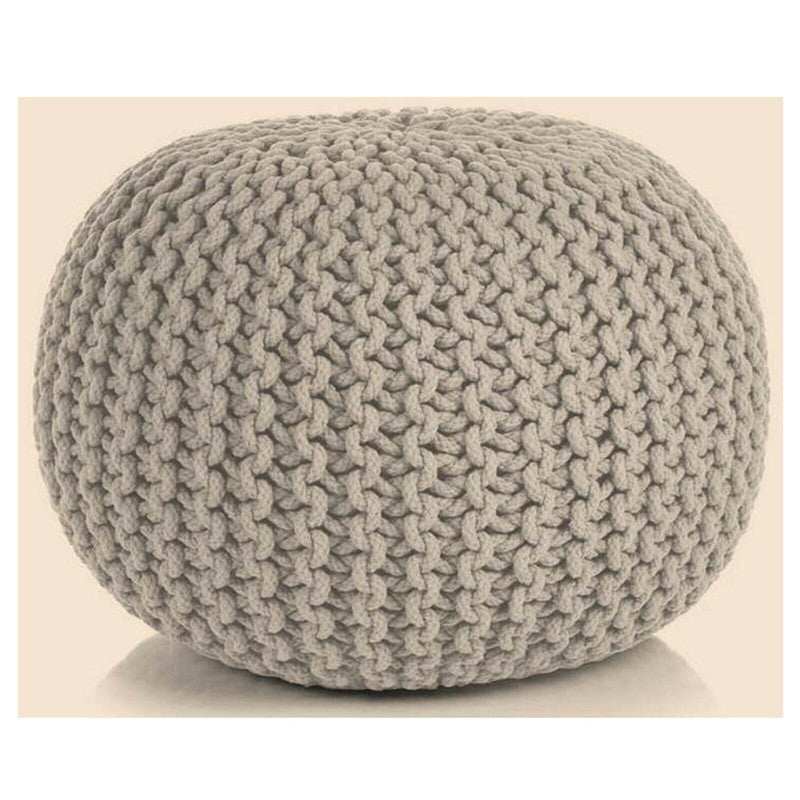 Beige Braided Cotton Pouffe Footstool - Hand Knitted