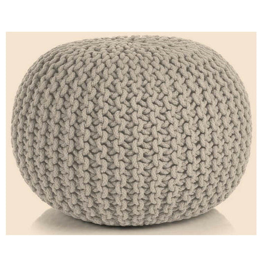 Beige Braided Cotton Pouffe Footstool - Hand Knitted