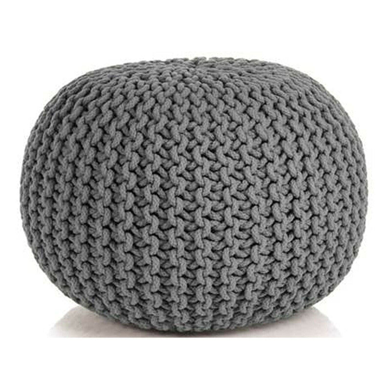 Hand Knitted Cotton Braided Ottoman Pouffe Footstool - Grey