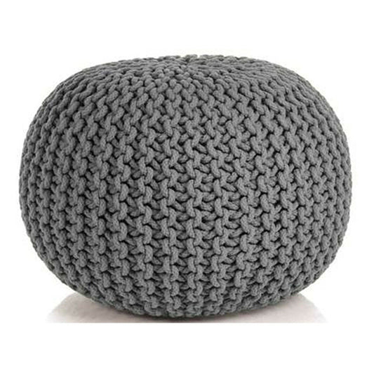 Hand Knitted Cotton Braided Ottoman Pouffe Footstool - Grey