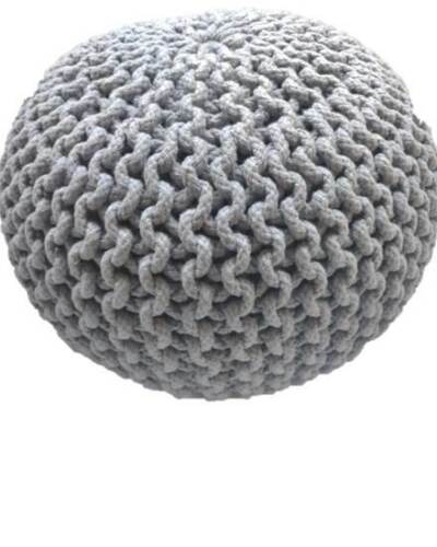 Light Grey Braided Cotton Pouffe Footstool - Hand Knitted