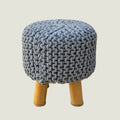 Kids Hand Knitted Cotton Braided Foot Stool Ottoman - Light Grey - SuperSaverAU - view 2