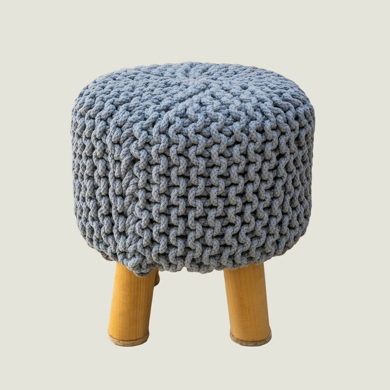 Kids Hand Knitted Cotton Braided Foot Stool Ottoman - Light Grey