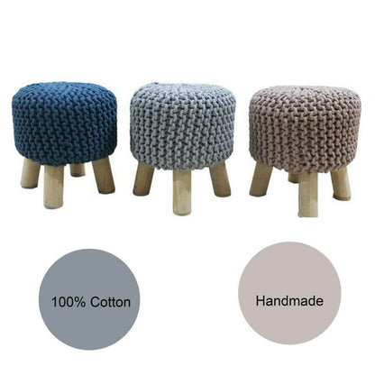 Kids Hand Knitted Cotton Braided Foot Stool Ottoman - Light Grey
