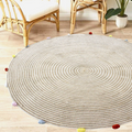 Round Woven Jute Cotton Multicolor Pompom Rug 120 cm - Bohemian Charm - SuperSaverAU - view 1