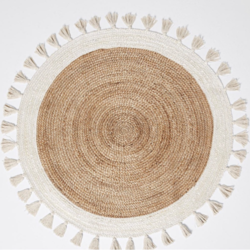 Bohemian Jute Cotton Round Rug with Tassel, 120 x 120 cm, Eco-friendly, Hand Braided - SuperSaverAU - view 2