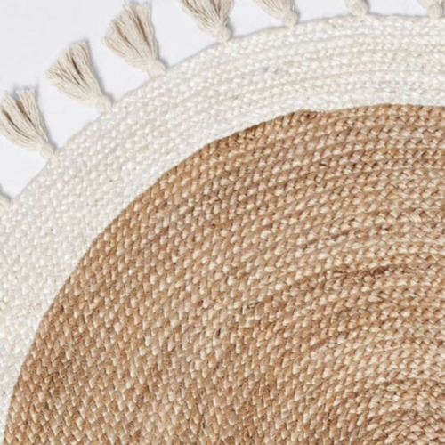 Bohemian Jute Cotton Round Rug with Tassel, 120 x 120 cm, Eco-friendly, Hand Braided - SuperSaverAU - view 3