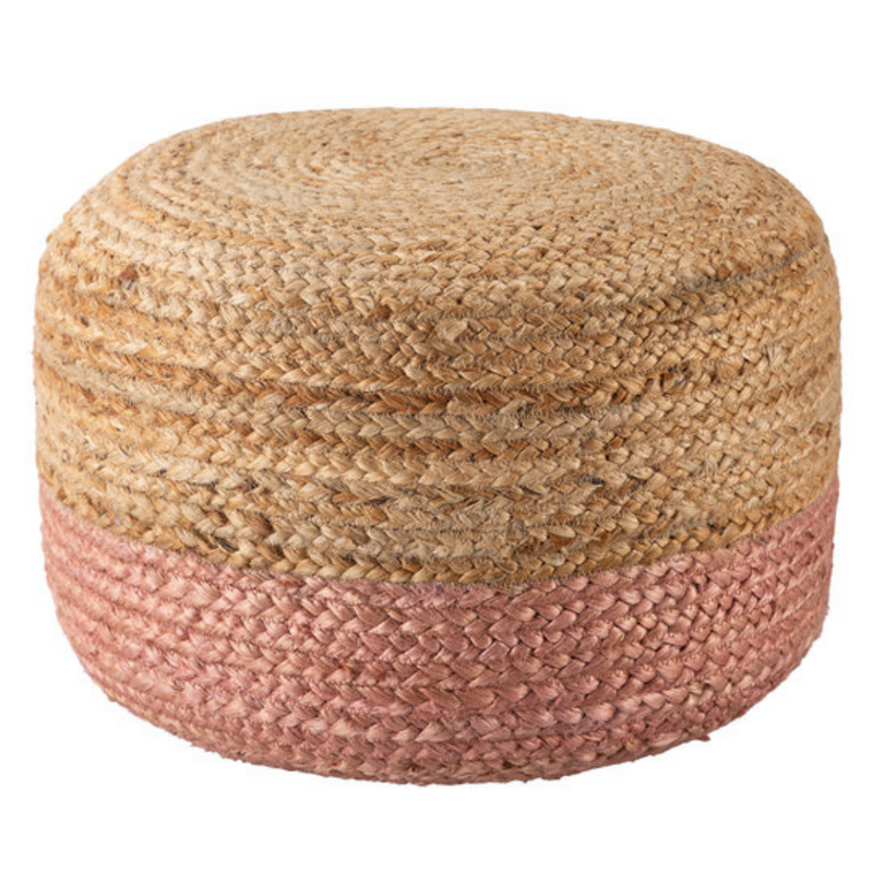 Ombre Hand Braided Jute Cotton Pouf Ottoman 50 x 35 cm - Pink, Bohemian Style - SuperSaverAU - view 1