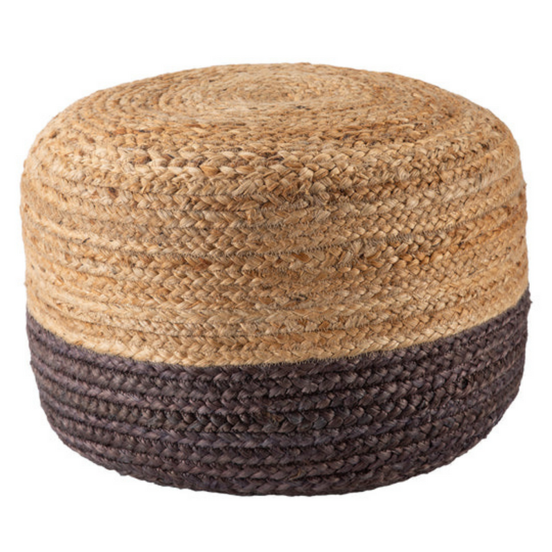 Ombre Hand Braided Jute Cotton Pouf Ottoman 50 x 35 cm - Charcoal, Bohemian Style - SuperSaverAU - view 1