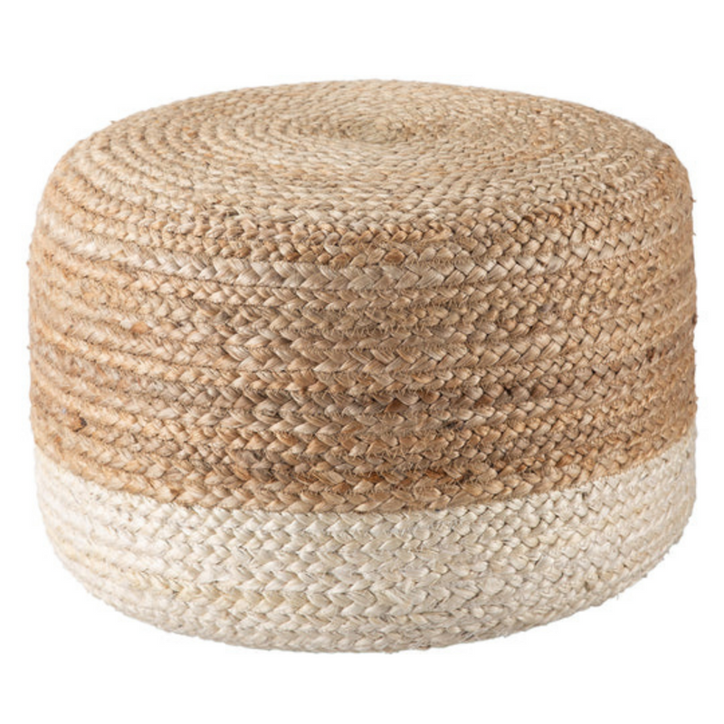 Ombre Hand Braided Jute Cotton Pouf Ottoman 50 x 35 cm - Bohemian Style, Beige - SuperSaverAU - view 1