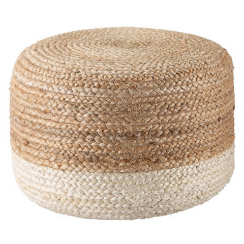 Ombre Hand Braided Jute Cotton Pouf Ottoman 50 x 35 cm - Bohemian Style, Beige - SuperSaverAU - view 1