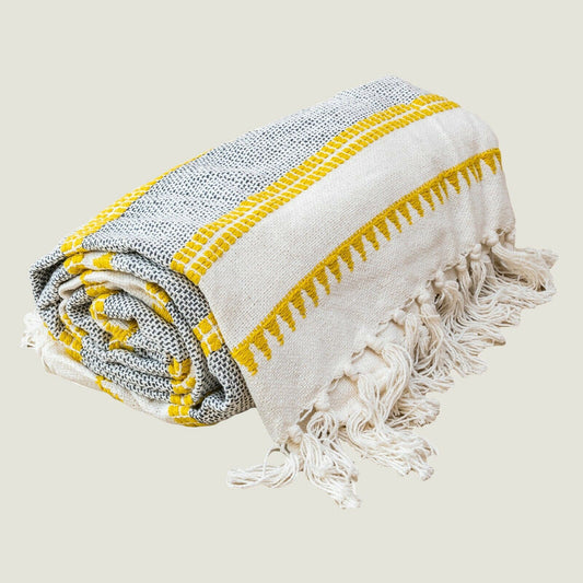 Woven Jacquard Natural Yellow Stripe Throw - 127 x 152 cm