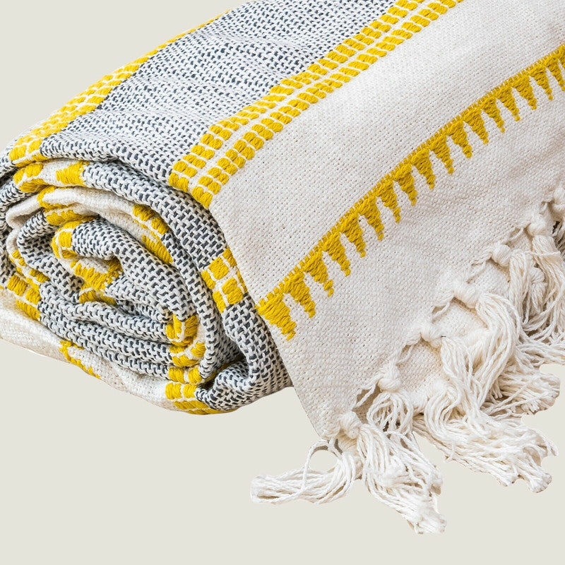 Woven Jacquard Natural Yellow Stripe Throw - 127 x 152 cm