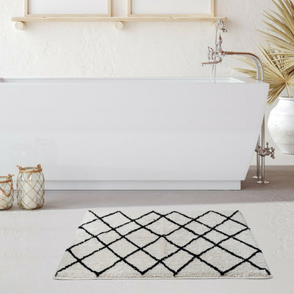 Soft Cotton Bath Rug 90cm x 60cm Tufted Jacquard Design, 1450 GSM, Machine Washable