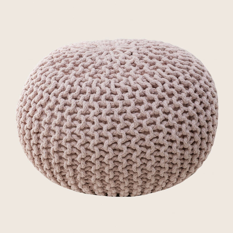 Hand Knitted Cotton Braided Ottoman Pouffe Footstool - Blush Pink