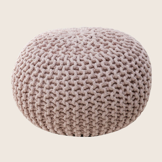 Hand Knitted Cotton Braided Ottoman Pouffe Footstool - Blush Pink