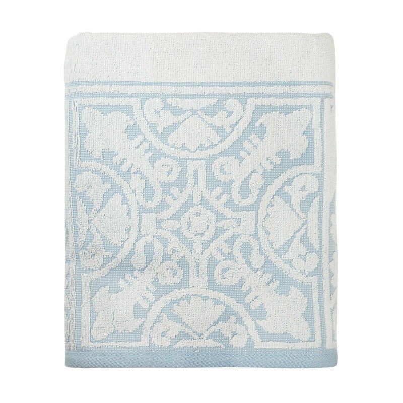 Premium Cotton Bath Towel 130cm x 60cm Jacquard White Blue Design - SuperSaverAU - view 1