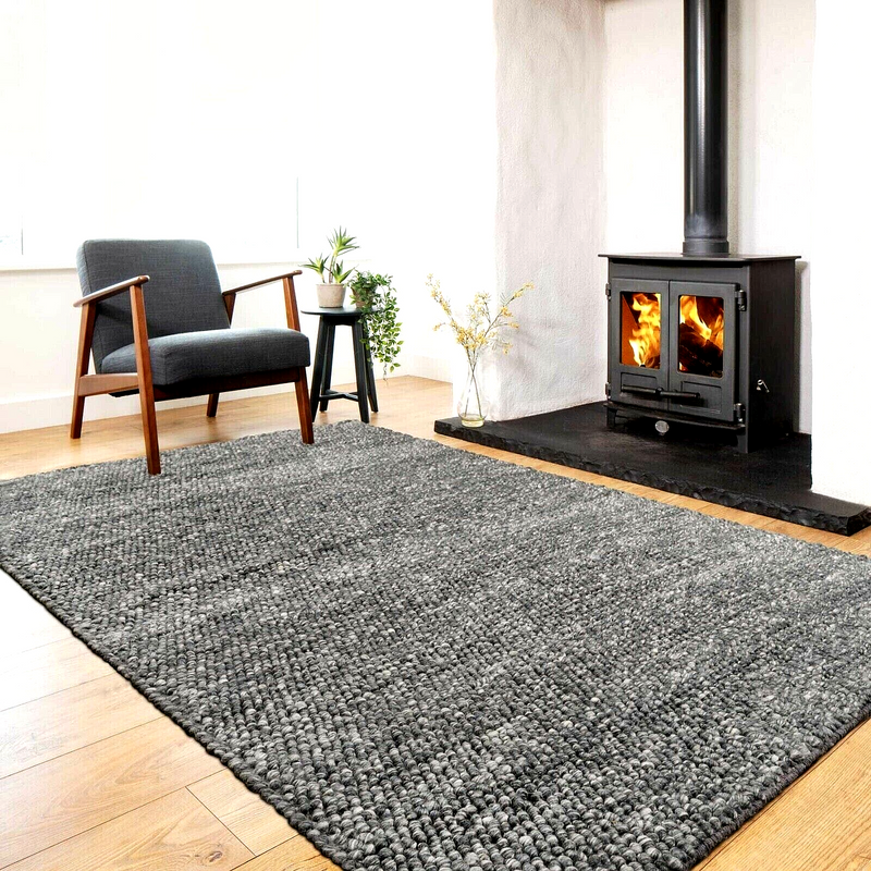 Wool Pebble Charcoal Rug 130x180 cm - Eco-Friendly, Non-Shed, Easy Care - SuperSaverAU - view 1