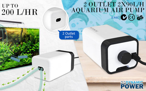 Dynamic Power Aquarium Air Pump 2 Outlet 180L/H 4W Ultra Quiet Energy-Saving - SuperSaverAU - view 2