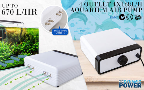 Dynamic Power 4 Outlet Aquarium Air Pump 670L/H 8W - Quiet & Efficient White - SuperSaverAU - view 2