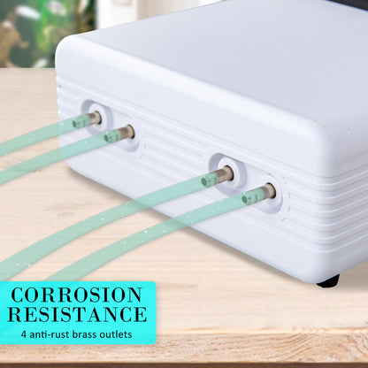 Dynamic Power 4 Outlet Aquarium Air Pump 670L/H 8W - Quiet & Efficient White