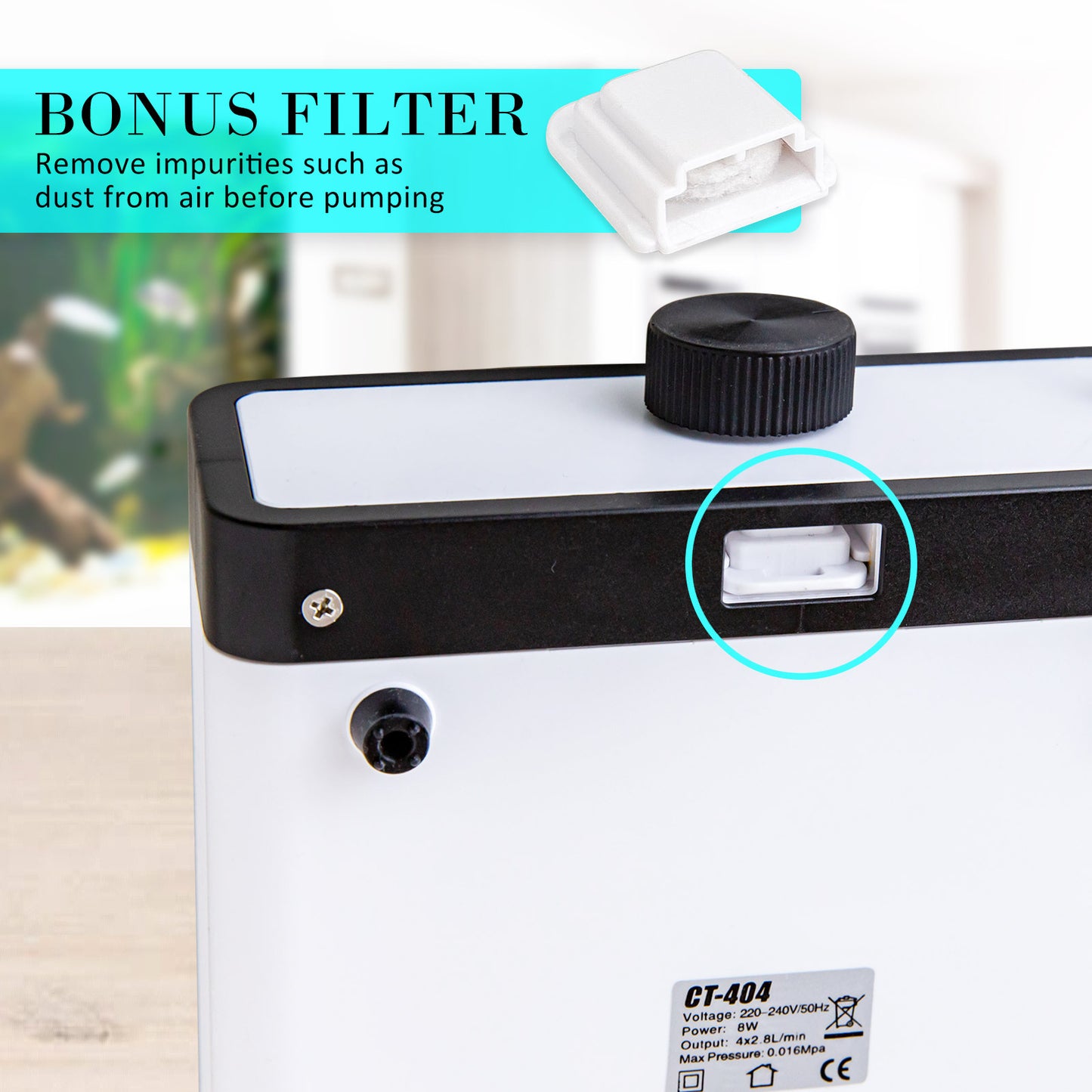 Dynamic Power 4 Outlet Aquarium Air Pump 670L/H 8W - Quiet & Efficient White