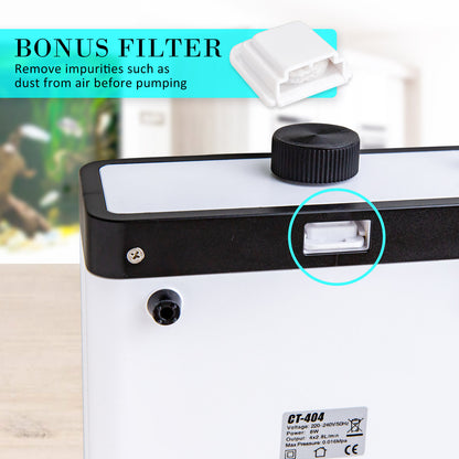 Dynamic Power 4 Outlet Aquarium Air Pump 670L/H 8W - Quiet & Efficient White