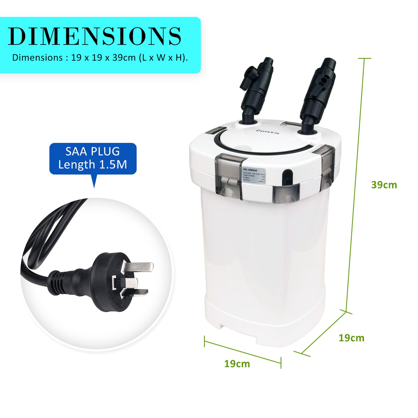 Dynamic Power 1000L/H Aquarium External Canister Filter, 14W, Easy Maintenance