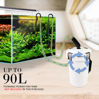 Dynamic Power 400L/H Aquarium External Canister Filter, 90L Capacity, 6W Energy Efficient
