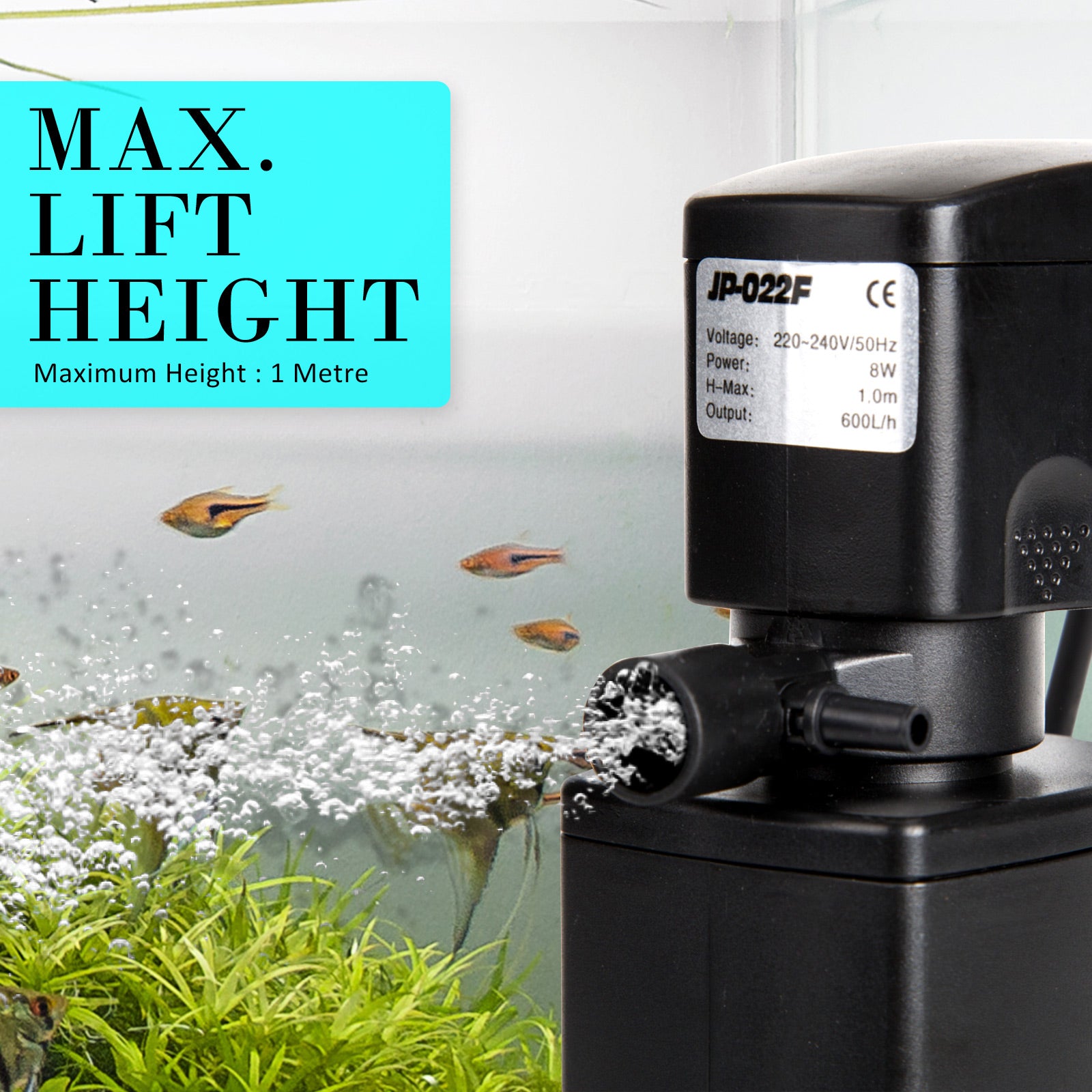 Dynamic Power 3-in-1 Aquarium Submersible Filter Pump 600L/H 8W