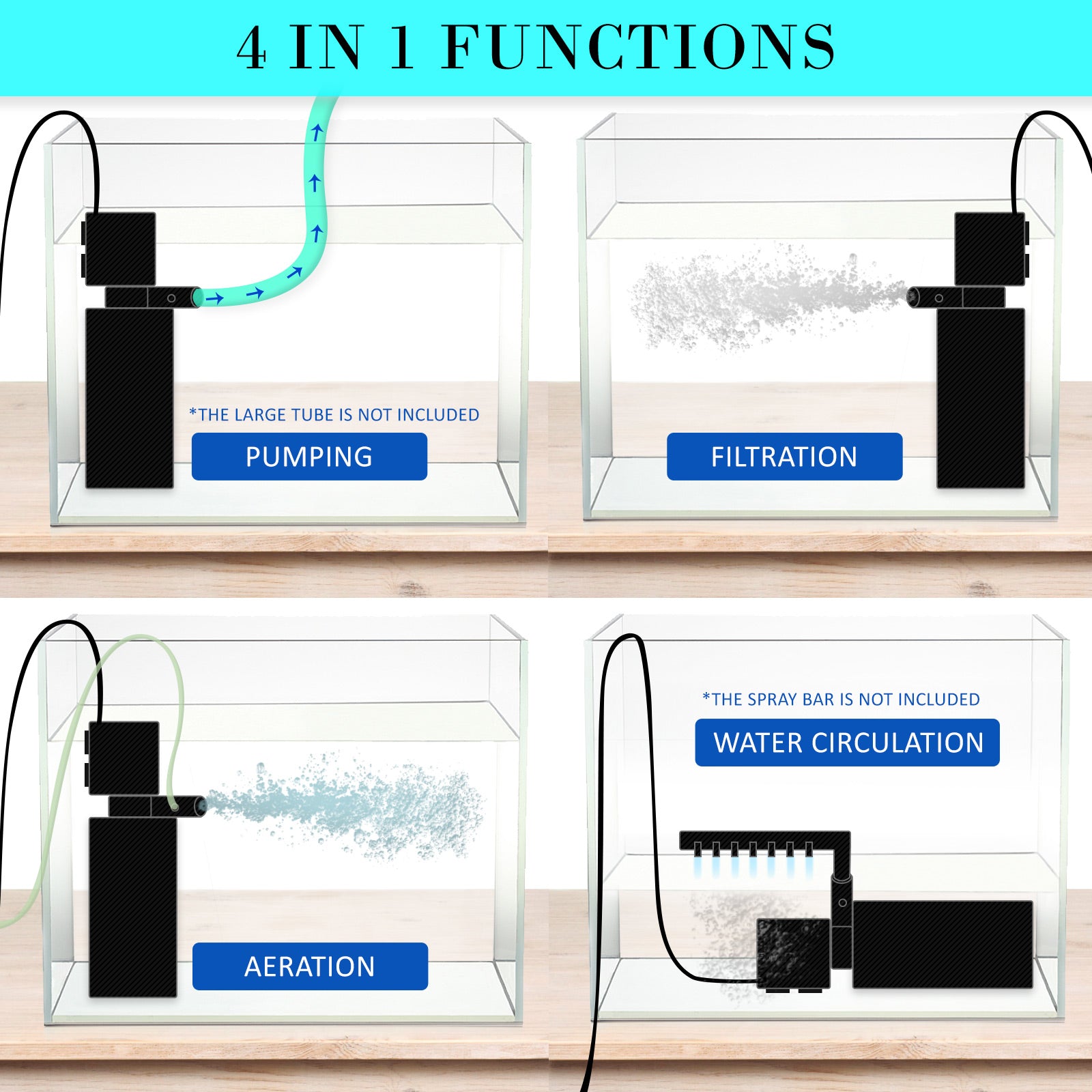 Dynamic Power 1200L/H Aquarium Submersible Filter 22W 1.6m - 3-in-1 Pump - SuperSaverAU - view 3