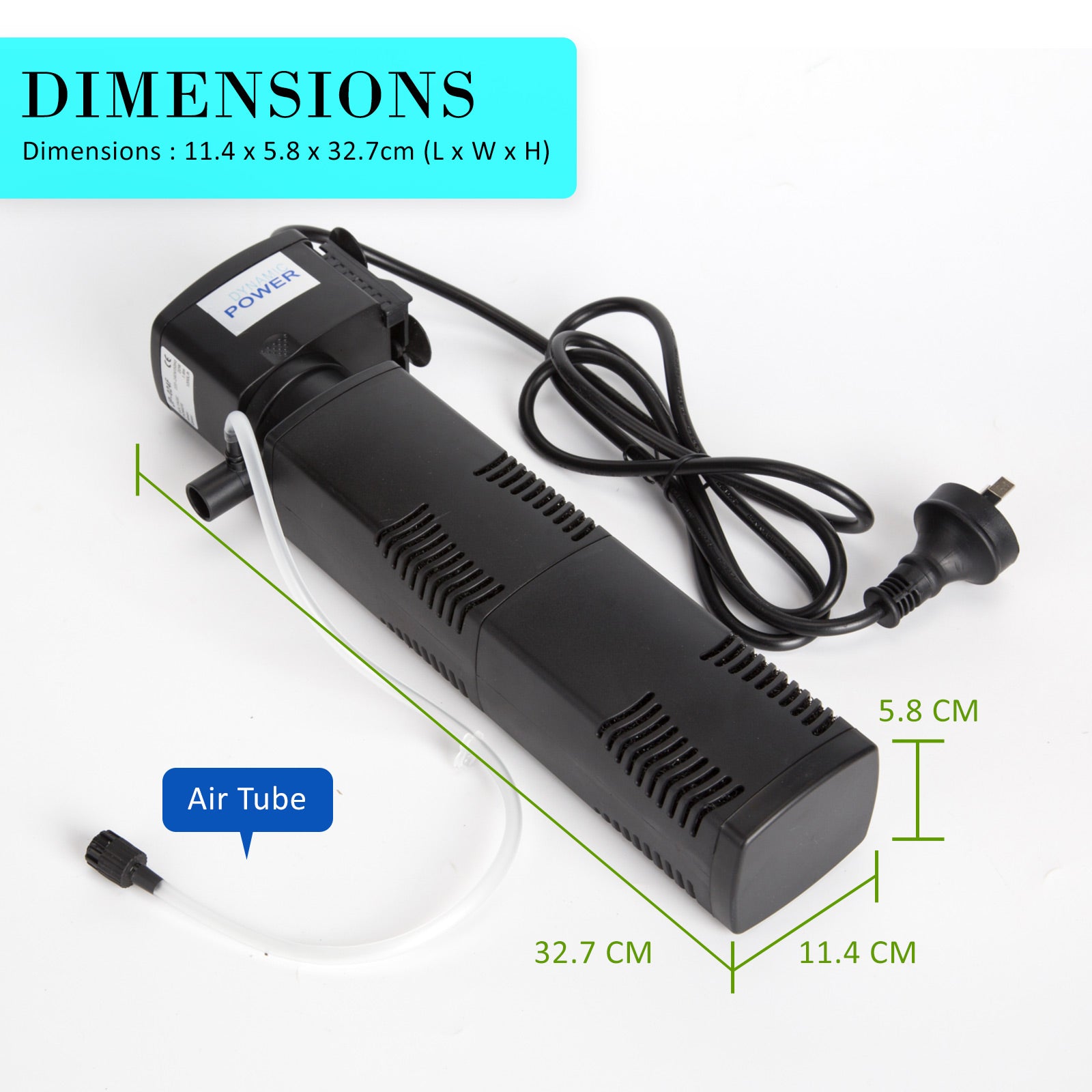 Dynamic Power 1200L/H Aquarium Submersible Filter 22W 1.6m - 3-in-1 Pump - SuperSaverAU - view 12