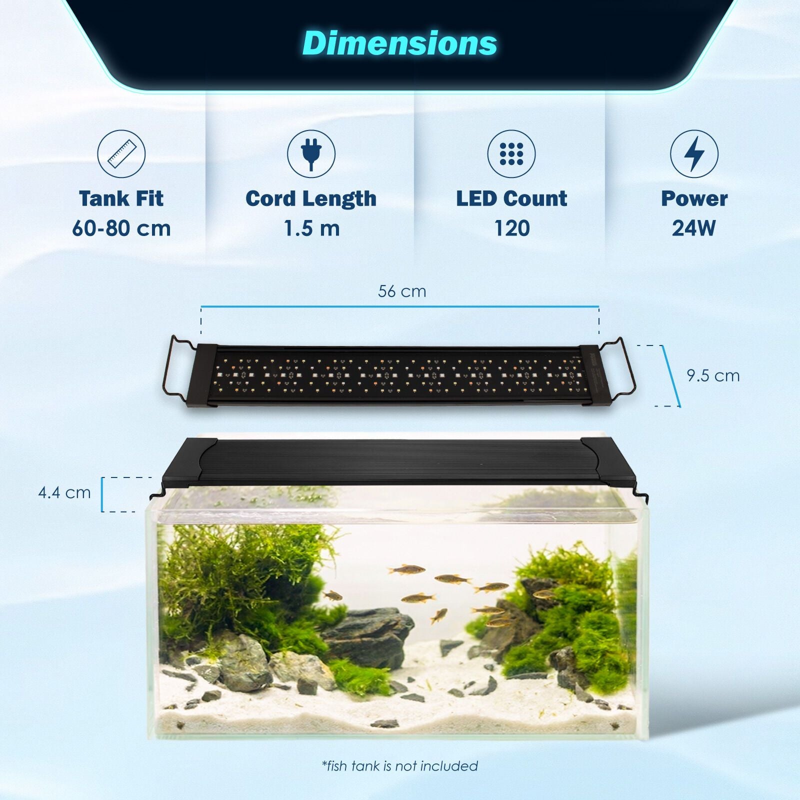 Dynamic Power Planted Aquarium LED Light 24W - 56cm