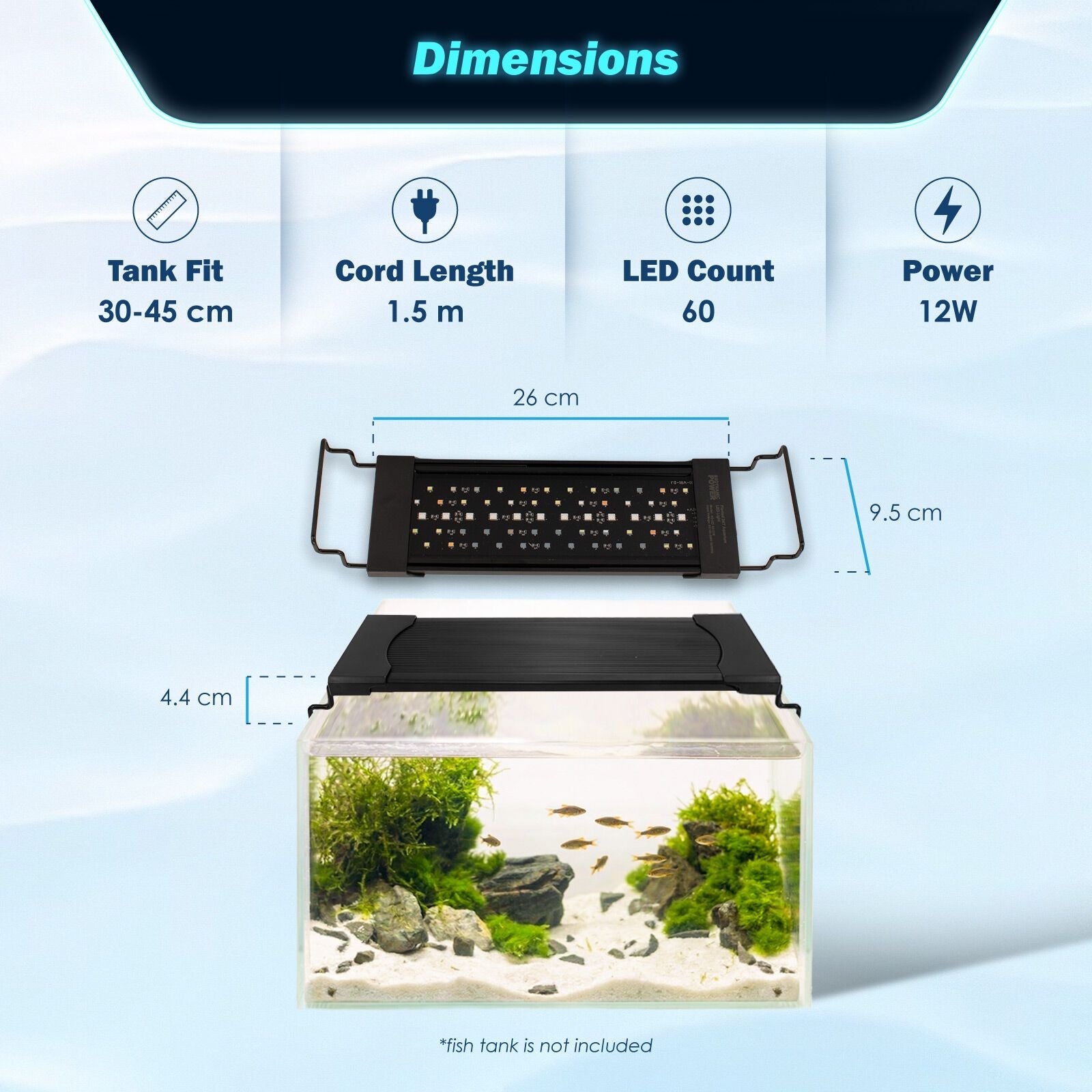 Dynamic Power Planted Aquarium LED Light 12W - 26cm
