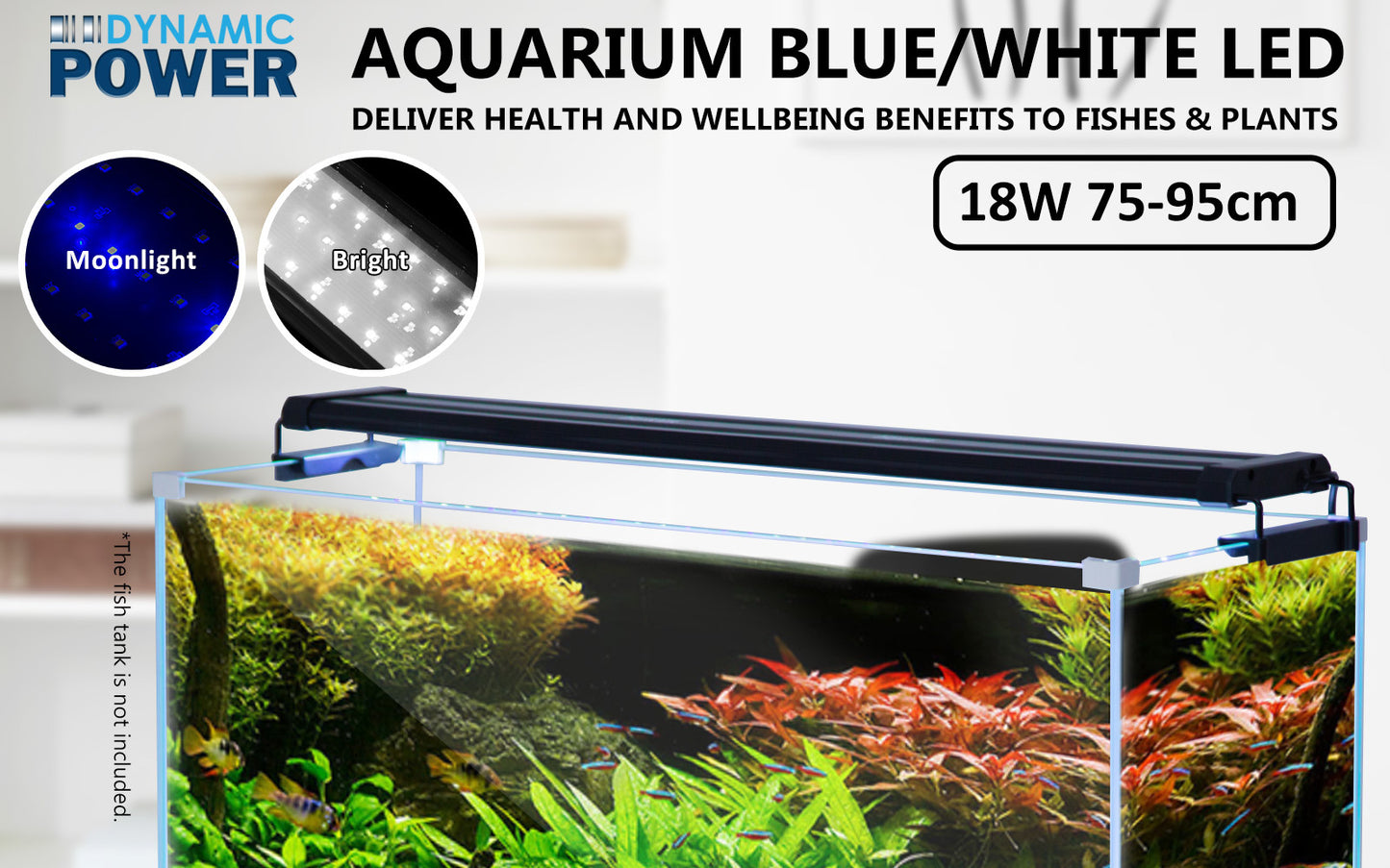 Dynamic Power 18W Aquarium LED Light 75-95cm, White/Blue, Energy Efficient