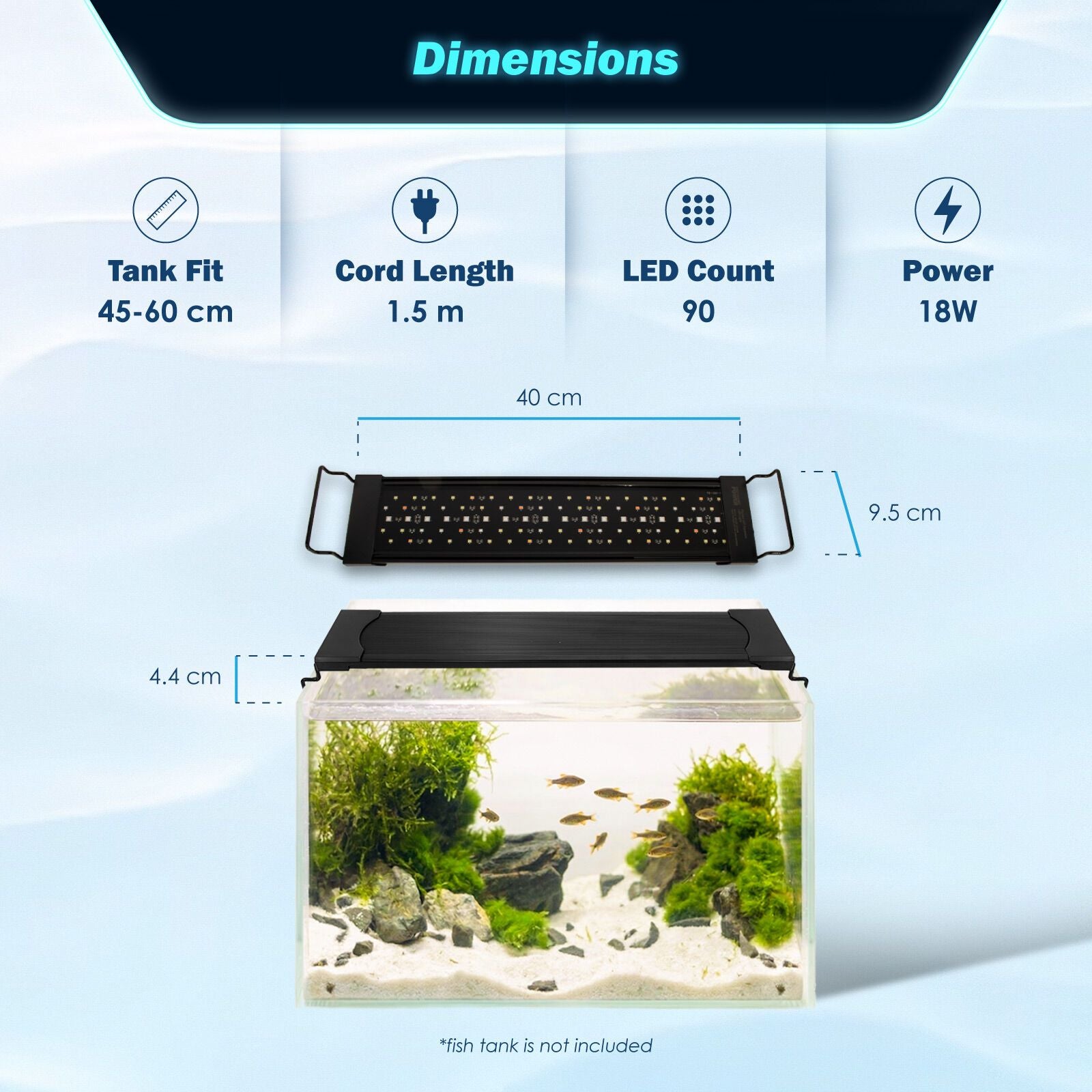 Dynamic Power Planted Aquarium LED Light 18W - 40cm