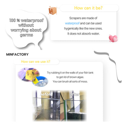 Minfactory 4X Fish Tank Moss Scrubber, 11.5cm x 8.5cm, Reusable Algae Cleaner