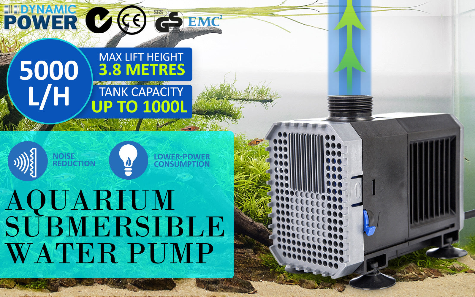 Dynamic Power Aquarium Submersible Water Pump 5000L/H 80W