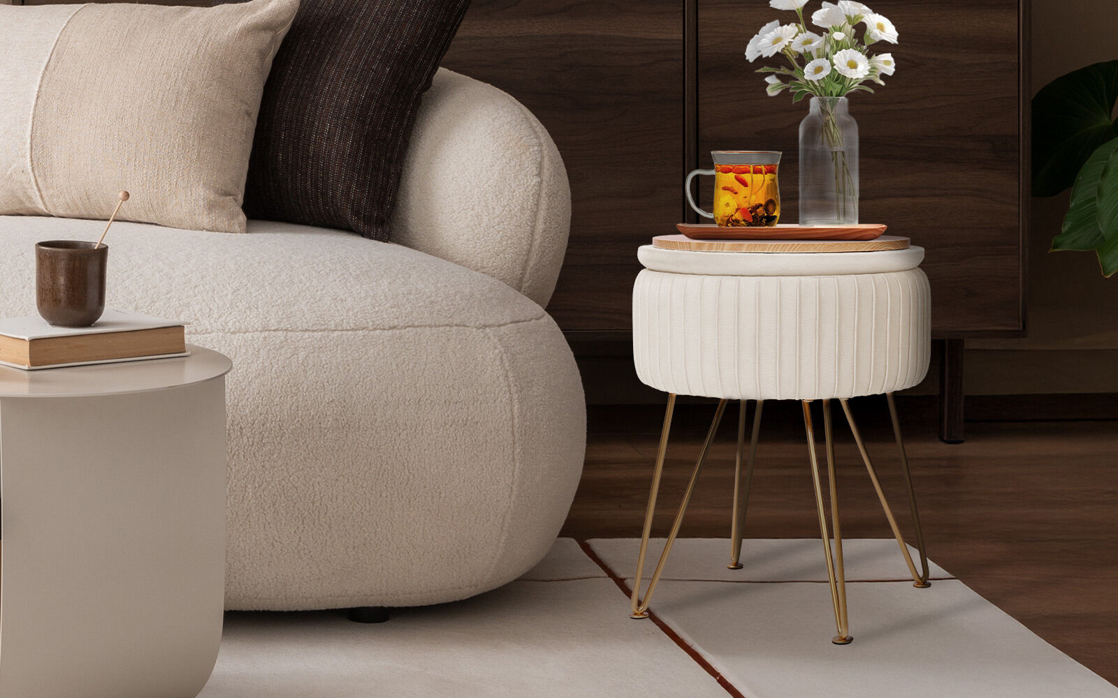 La Bella REMY Velvet Storage Ottoman - Cream Beige - SuperSaverAU - view 2
