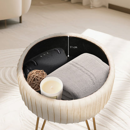 La Bella REMY Velvet Storage Ottoman - Cream Beige